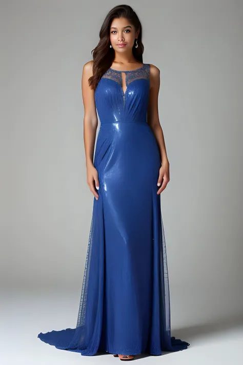 full body, masterpiece, ultra realist, really intricate details blue dress wear by Aluminium woman, really intricate background