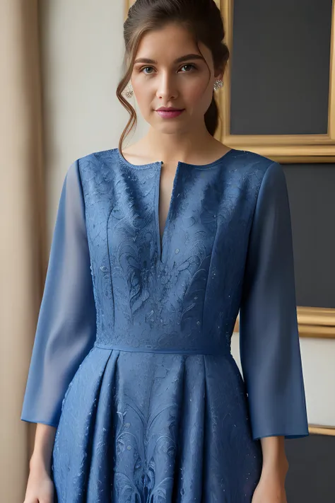 , masterpiece, ultra realist, really intricate details blue dress wear by Argent woman, really intricate background