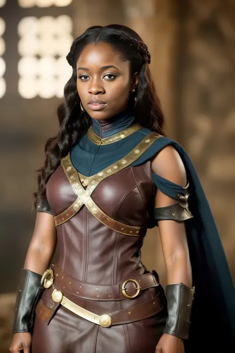 ((instagram photo)) full body photo of 28 year old beautiful ((African woman superhero costume)) strong ((girlboss)) fierce in a ((game of thrones tv show and fictional city of westeros)) (high detailed skin:1.2) 8k uhd, dslr, soft lighting, high quality, film grain ((amateur photo))