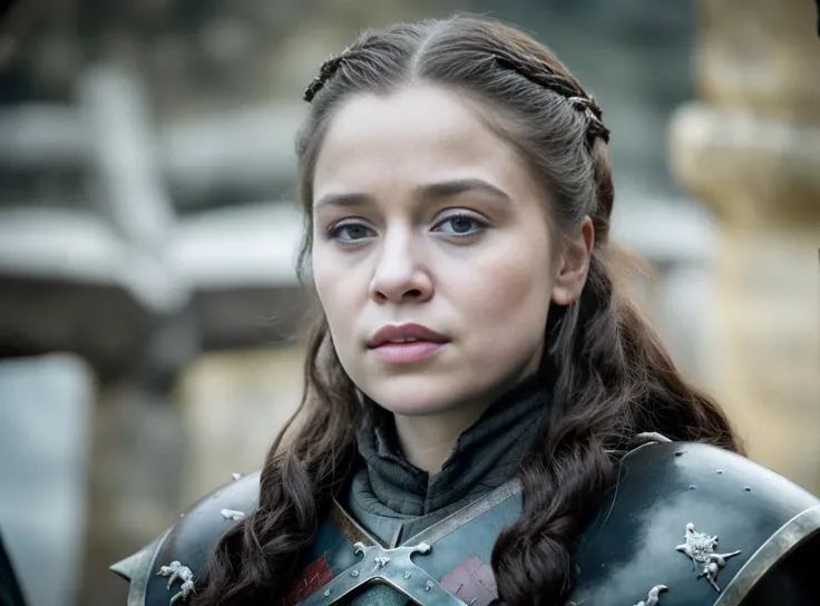 dark cinematic RAW candid portrait photo, a looking at the camera ((Full Shot)) full body photo of 35 y.o messy girlboss beautiful (high detailed skin:1.4) ((woman)) strong girlboss in a ( sexy armor weapons costume ) in ((game of thrones medieval westeros outside battlefield)) 8k uhd, dslr, soft lighting, high quality, film grain, Fujifilm XT3 perfect open eyes