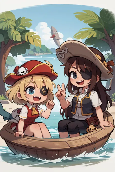 (best quality, masterpiece),
2girls, boat, ocean, caustics, wave pointing, happy pirate hat, eyepatch, shark, flintlock <lora:COOLKIDS_MERGE_V2.5:0.7>, (best quality, masterpiece),