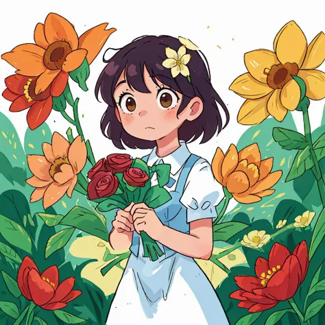 a girl holding a bouquet of flowers in her hands, <lora:COOLKIDS_MERGE_V2.5:1>