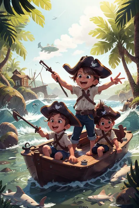 (best quality, masterpiece),
2boys, boat, ocean, caustics, wave pointing, happy pirate hat, eyepatch, shark, flintlock <lora:COOLKIDS_MERGE_V2.5:1>, (best quality, masterpiece),