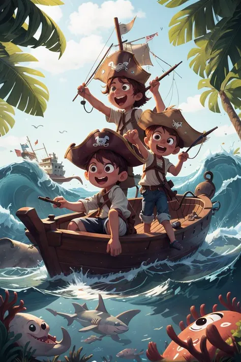 (best quality, masterpiece),
2boys, boat, ocean, caustics, wave pointing, happy pirate hat, eyepatch, shark, flintlock <lora:COOLKIDS_MERGE_V2.5:1>, (best quality, masterpiece),
