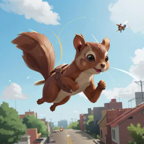 Supersonic bombastic electric superhero squirrel flying through the neighborhood in a flash, poof it's gone! <lora:COOLKIDS_MERGE_V2.5:1>