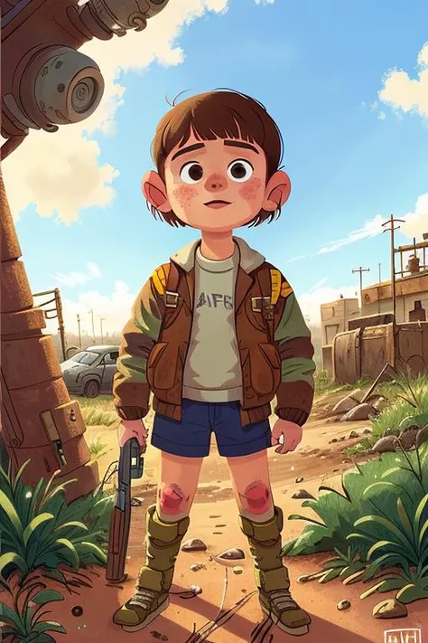 a girl in a wasteland, post apocalyptic, spanish, ???<lora:COOLKIDS_V2:1>