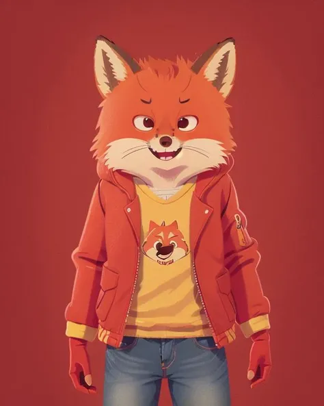 a hysteric fox in red jacket pixar style <lora:COOLKIDS_MERGE_V2.5:1>