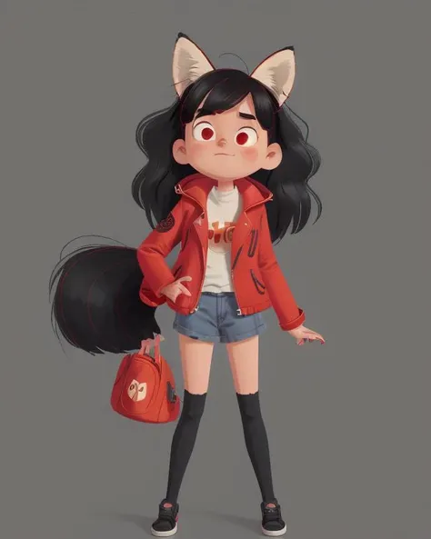 a hysteric female fox in red jacket pixar style black legs <lora:COOLKIDS_MERGE_V2.5:1>