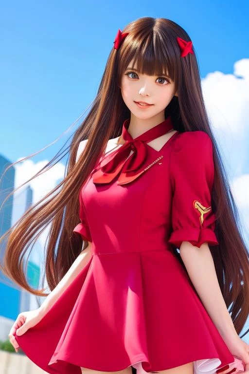 anime artwork 1 girl, long hair, bangs, looking at viewer, dress, medium shot, upper body . anime style, key visual, vibrant, studio anime, highly detailed