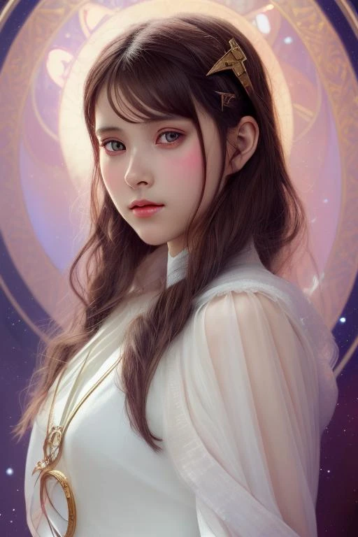 ultra realistic photo portrait of  girl,  cosmic energy, colorful, painting burst, beautiful symmetrical face, nonchalant kind look, realistic round eyes, tone mapped, intricate, elegant, close up, highly detailed, digital painting, artstation, concept art, smooth, sharp focus, illustration, dreamy magical atmosphere, art by artgerm and greg rutkowski and alphonse mucha, 4k, 8k