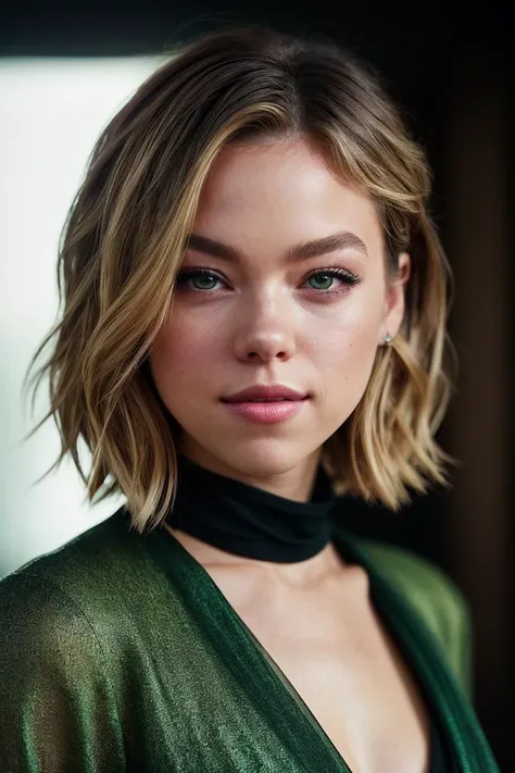 photo of beautiful (m4lc0ck:0.99), a woman in a (movie premiere gala:1.1), perfect short blonde hair, wearing (sexy green tunic:1.1), (paparazzi in background), ((Dreamcore:1.1)), modelshoot style, (extremely detailed CG unity 8k wallpaper), professional majestic (photography by irving penn:1.1), (Yashica T4 Camera), 24mm, exposure blend, hdr, faded, extremely intricate, High (Detail:1.1), Sharp focus, dramatic, soft cinematic light, (looking at viewer), (detailed pupils), cute smile, 24mm, 4k textures, soft cinematic light, adobe lightroom, photolab, elegant, ((((cinematic look)))), soothing tones, insane details, hyperdetailed, low contrast