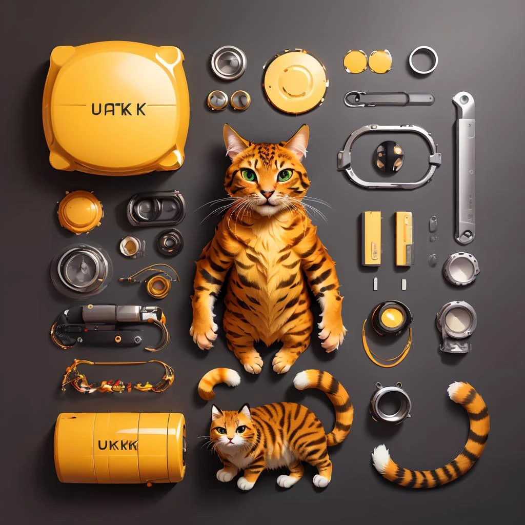 ((masterpiece)), (best quality), official art, extremely detailed CG, unity 8k wallpaper, ultra detailed, highly detailed, detailed background, vivid color,
cat,
knolling, simple background,
<lora:knolling3:0.7>