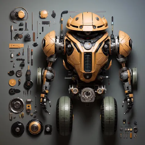 ((masterpiece)), (best quality), official art, extremely detailed CG, unity 8k wallpaper, ultra detailed, highly detailed, detailed background, vivid color, 
robots,knolling,,simple background,
<lora:knolling3:0.7>