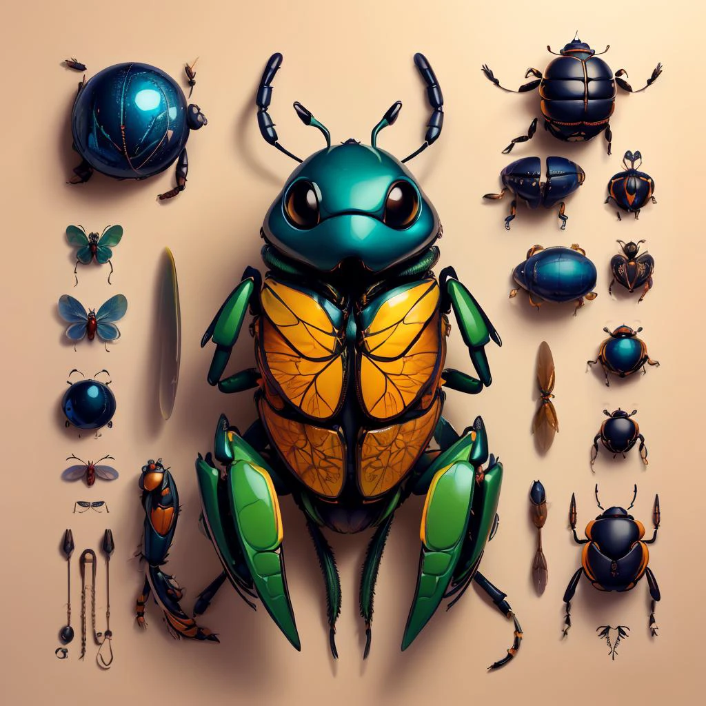 ((masterpiece)), (best quality), official art, extremely detailed CG, unity 8k wallpaper, ultra detailed, highly detailed, detailed background, vivid color,
insect,
knolling, simple background,
<lora:knolling3:0.7>