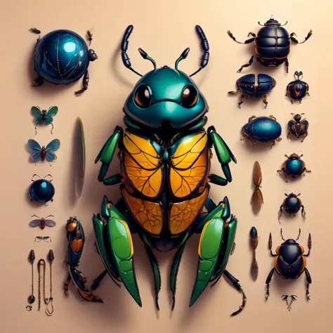 ((masterpiece)), (best quality), official art, extremely detailed CG, unity 8k wallpaper, ultra detailed, highly detailed, detailed background, vivid color, 
insect,
knolling, simple background, 
<lora:knolling3:0.7>