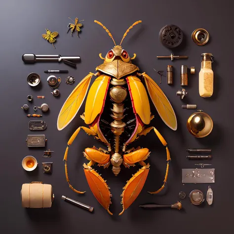 ((masterpiece)), (best quality), official art, extremely detailed CG, unity 8k wallpaper, ultra detailed, highly detailed, detailed background, vivid color, 
insect,
knolling, simple background, 
<lora:knolling3:0.7>