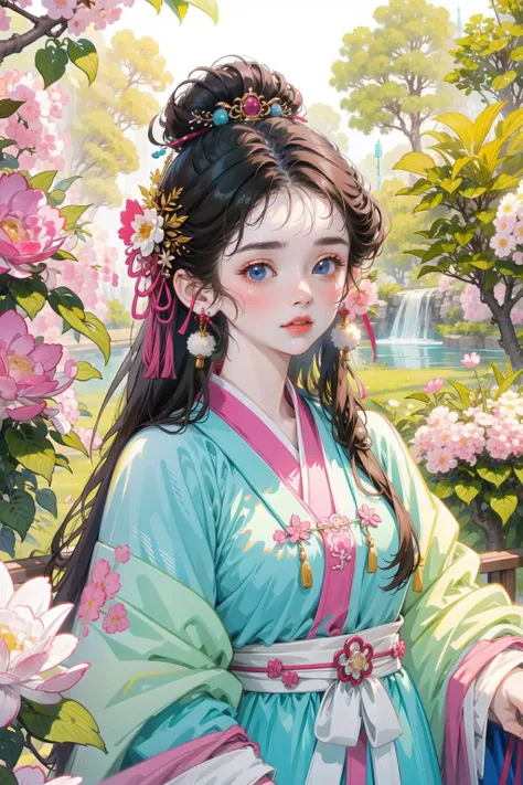 HDR,UHD,8K,best quality,highres,masterpiece,Highly detailed,1girl,hanfu,