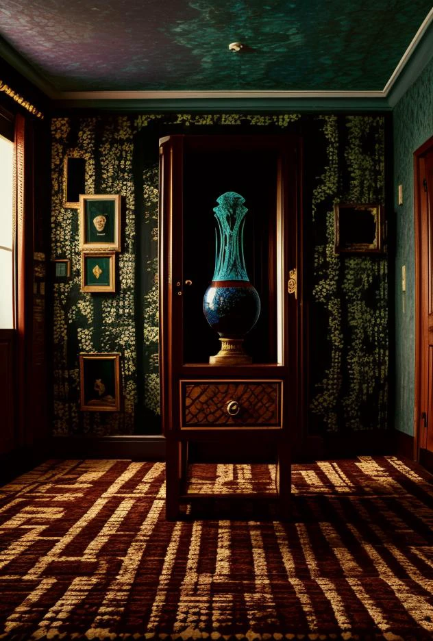 9((Hypersurrealistic ancient [Anunaki | Assyrian 
| Babylonian | Caananite] artifact))BREAK((((modern mansion  bedroom [mahogany | oak | maple | cherry |teak] furniture)))BREAK(((psychadelic trippy carpeting)))((Creative((Photo Masterpiece 8k wallpaper [Verb | adjective | pronoun])))BREAK(dodge and burn, corner edge darken vignette)((exposure POP!!!) hdr extremely intricate, High (Detail:1.1), Sharp focus, dramatic cinematic light, 8k textures, elegant, ((((cinematic look))))breathtaking, insane details))  <lora:Details-Slider:0.5> <lora:ExposureControl:0.7>  <lora:LCM_1-5:0.6> <lora:up-down_lighting:2> <lora:ColorTempSliders:3><lora:DepthOfFieldSliders:0.5> <lora:epiC35mm:0.3> <lora:HDhelper:0.6>  <lora:back-front_lighting:-2> <lora:ContrastControl:1.8> <lora:CuteHorrorSlider:0.9> <lora:Saturation:1.1>