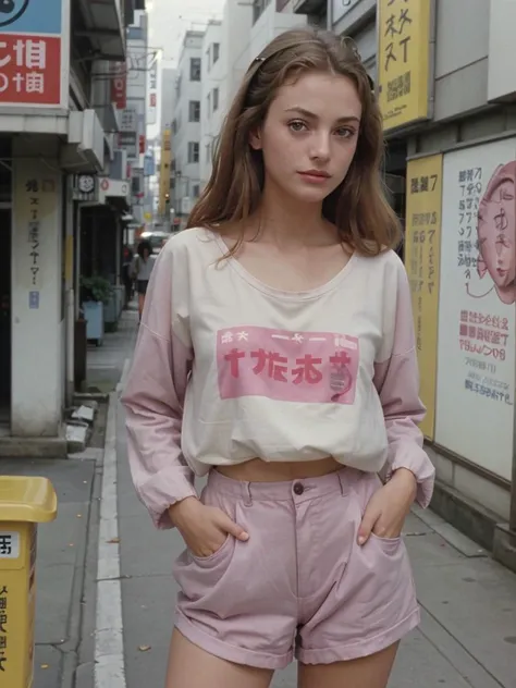 1 woman, 18 years old, shot on fujifilm, face of heather graham in 1988, casual 80s clothing, <lora:80s Japan 2:.5>, Color film photograph - 1980s - Tokyo - Japan