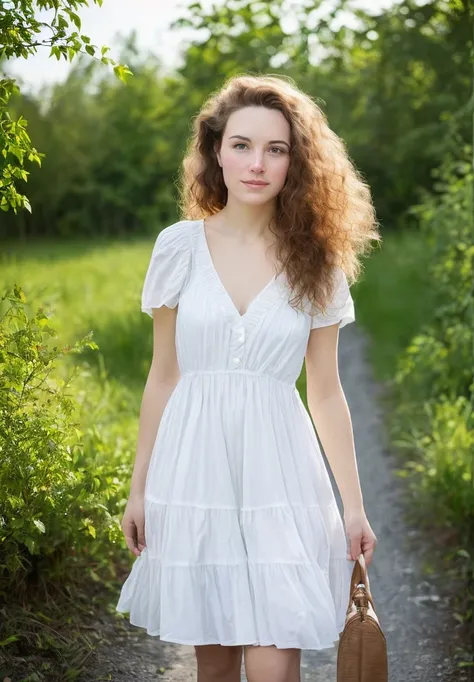 A beautiful 32 years old woman from Belarus at street night, pale skin,curious about the world, wearing a sundress, (visible pores:0.3) (smooth detailed skin:0.9), high quality, film grain, Fujifilm XT3, f1.2, zoom out, whole body, sunlight, white sunbeams, 4k, realistic, ultra detailed, masterpiece, highres, (by Alphonse Mucha:0.5) ((Ultra detailed)), natural hair, showing her pussy