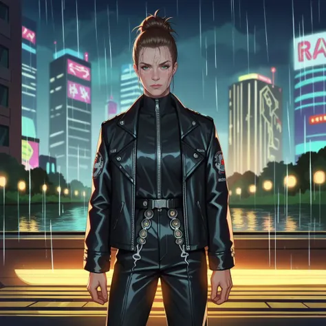 score_9, score_8_up, score_7_up, score_6_up,source_anime, anime 2d, anime screencap,closeup of a mysterious assassin woman wearing  a futuristic black military outfit in  night city, neon future bladerunner anime, rainy, joxskriver,  <lora:joskriver_ponyxl_aut_xl_1_wicap_merger_34_68_05_05-joxskriver:1.0>