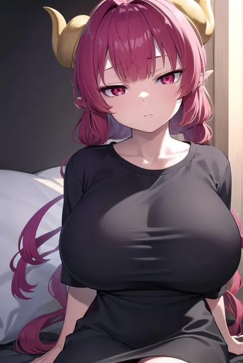 dragonilulu, <lora:ilulu-lora-nochekaiser:1>,
ilulu, curled horns, horns, long hair, multicolored hair, purple hair, (red eyes:1.5), red hair, (slit pupils:1.5), (large breasts:1.2), <lora:smirkingeye_v100:1>,
BREAK black shirt, (long shirt:1.5), black thighhighs, collarbone, shirt, short sleeves, thighhighs, wide sleeves, zettai ryouiki,
BREAK looking at viewer, upper body, fully body,
BREAK indoors,
BREAK <lyco:GoodHands-beta2:1>, (masterpiece:1.2), best quality, high resolution, unity 8k wallpaper, (illustration:0.8), (beautiful detailed eyes:1.6), extremely detailed face, perfect lighting, extremely detailed CG, (perfect hands, perfect anatomy),