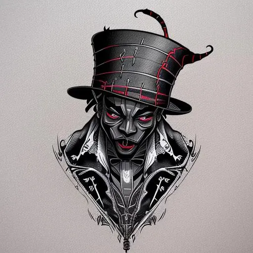 phantatt baron samedi, red top hat close up face white background bold linework american traditional style <hypernet:phantatt:1>