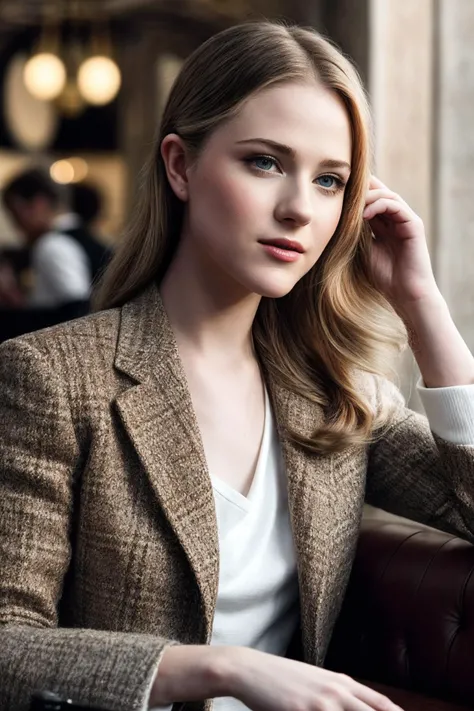 EvanRW_SoloTI_v1,PA7_Portrait-MCU, (A timeless Chanel-inspired tweed jacket, paired with a sleek pencil skirt for a sophisticated and chic aesthetic:1.1), ((In a stylish Parisian café, surrounded by the aroma of freshly brewed coffee and the chatter of fashionable patrons:1.2)), (seductive), photorealistic, masterpiece, high quality, artistic, unique, award winning photograph, professional, 8k, RAW photo, best quality,flattering, (cinematic:1.3), <lora:add_detail:0.5>,<lora:LowRa:0.1>