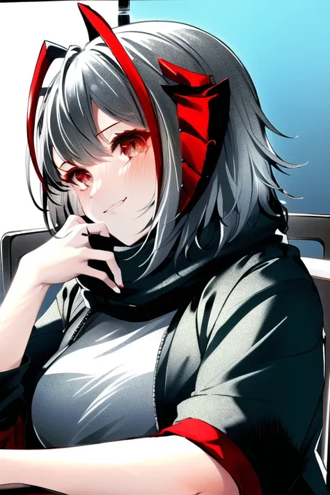 default skin, e2, 1girl, solo, w (arknights), horns, white background, shirt, simple background, upper body, grey shirt, jacket, looking at viewer, open clothes, open jacket, black jacket, red eyes, scarf (bar \(place\), photorealistic background), (smile, blush, head tilt), crossed legs, from side, table, bartender,
(Highres), 8K, Detailed, Ambient Light, Digital Art, Soft Lighting, (Hyper-Detailed Background:1.2), Caustics, (highest quality), ((perfect face)), very deep eyes, (cinematic lighting),, (((masterpiece))), (highest quality), ((perfect face)), very deep eyes, (cinematic lighting), detailed eyes, best quality, bishoujo, sidelight, highres, (intricate details), detailed finger