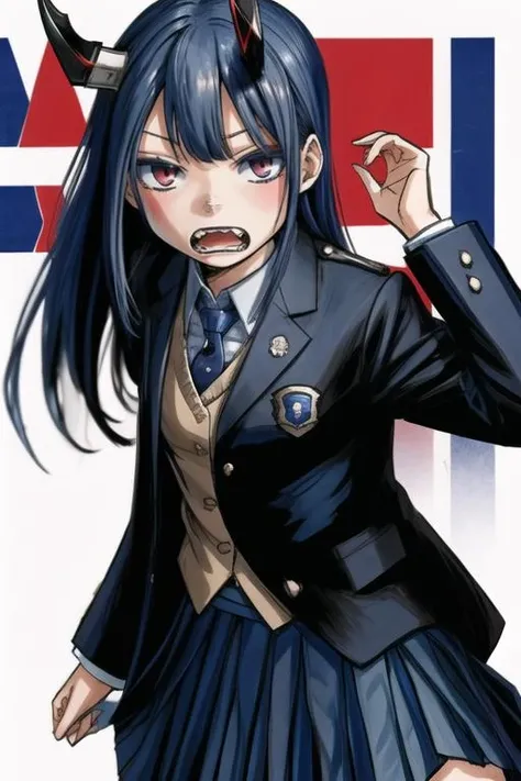<lora:Aoki_Ruri:0.9> Aoki_Ruri,
girl,blue_hairred_eyes,, black_ blazer, , blue_bowtie, collared_shirts,skirt, fangs, horns,, long_sleeves, school_uniform, sharp_teeth,