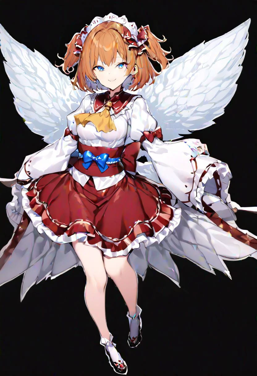 masterpiece, best quality, ultra-detailed, beautiful, nai3, 1girl, solo, full_body, tachi-e,
sunny_milk, lace, smile, short_hair, blue_eyes, dress, white_shirt, frills, red_bow, wings, wide_sleeves, puffy_short_sleeves, red_skirt, yellow_ascot, juliet_sleeves, two_side_up, sash, orange_hair, frilled_sleeves, frilled_skirt, red_dress,