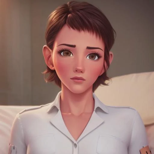 portait of ((stunningly attractive)) girl in bed, ((perfect femine face)), (+short hair), intricate, 8k, artstation, highly detailed, digital painting, intense, sharp focus
