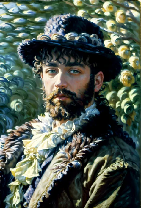 <lora:add_detail:0.6> <lora:PlushTech-22:0.8> plushtech, (masterpiece, best quality, realistic, detailed, crisp:1.2), (closeup portrait, famous painting by claude monet:1.2), renaissance, (aristocrat man), wearing plush and velvet coat,