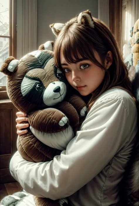 <lora:add_detail:0.6> <lora:PlushTech-22:0.7> plushtech, (masterpiece, best quality, realistic, detailed, crisp:1.2), (photo), (cute girl hugging plush raccoon), soft velvet,