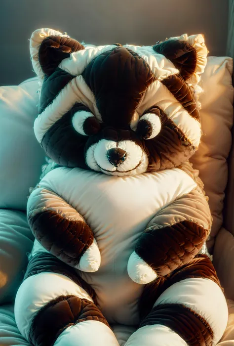 <lora:add_detail:0.6> <lora:PlushTech-22:0.8> plushtech, (masterpiece, best quality, realistic, detailed, crisp:1.2), (photo, wide angle), (raccoon plush toy), soft velvet,