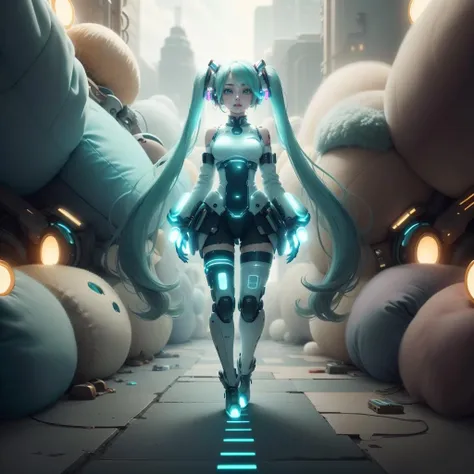 <lora:PlushTech-22:0.9>, plushtech ,scifi, soft velvet ,
1girl, hatsune miku, full body,