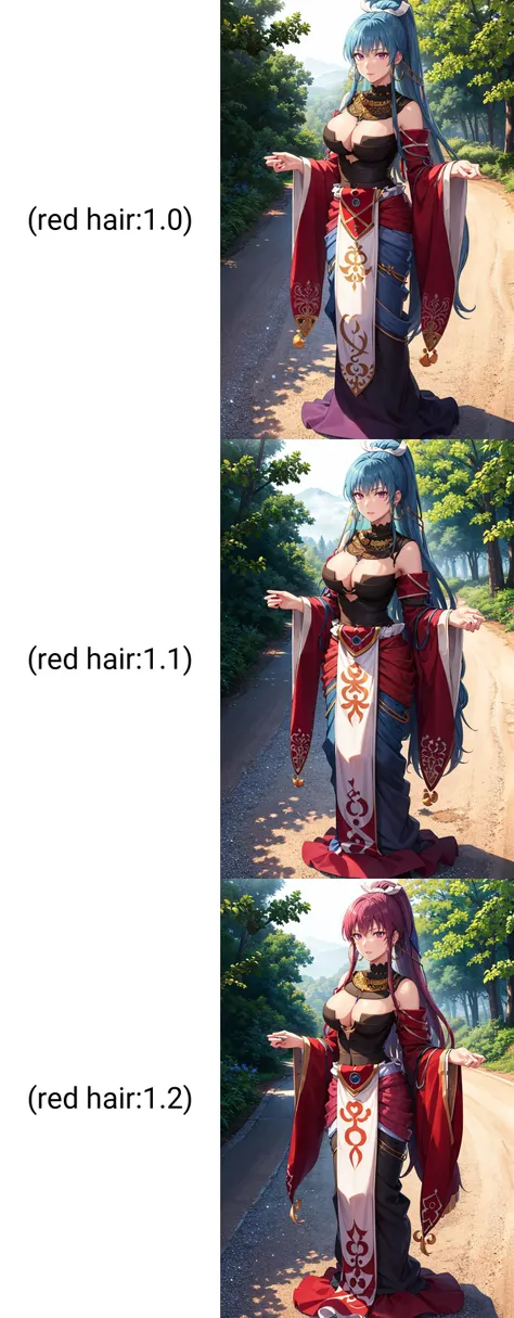 (masterpiece, best quality, beautiful detailed eyes, intricate details), 4k
1girl, solo, (full body:1.2), standing, outdoors, forest, mist, (red hair:1.0),
<lora:luciola-nvwls-v1:0.9> luciola, purple eyes, earrings, hair ornament, bare shoulders, cleavage, dress, jewelry, tabard
