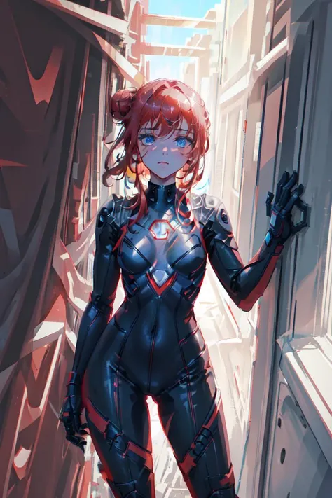 (scarlett:1.2), Scarlett Johansson, (black body suit:1.5), black widow, hair in messy bun, (short hair, red hair, blue eyes:1), ((blue eyes)), (dress:1), red hair, (realistic:1.2),  (masterpiece:1.2), (full-body-shot:1),(Cowboy-shot:1.2), gothic background,  light particles, neon lighting, dark romantic lighting, (highly detailed:1.2),(detailed face:1.2), (gradients), colorful, detailed eyes, (detailed landscape:1.2), (natural lighting:1.2),(detailed background),detailed landscape, (cute pose:1.2), close shot, solo, <lora:Scarlett4:0.7> <lora:add_detail:0.09> <lora:hipoly3DModelLora_v10:0.05>  <lora:RSERomantic_RSESofiko_RSEEmma-v1:0.1>