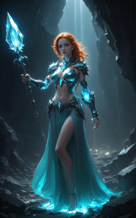 (best quality,4k,8k,highres,masterpiece:1.2),fantasy,sorceress,mysterious,magical,powerful red hair,beautiful detailed eyes,pale skin,ice tattoo,dark attire,mystical atmosphere,magic spell,enchanted forest,mystic lighting,ethereal beauty,wisdom,glowing crystals,spellbinding,otherworldly presence,hauntingly beautiful,powerful aura,inspiring,secrets of the universe,cosmic energy,floating orbs,fairy tale,enchanted realm,ancient runes,spellcasting,powerful incantations,magical staff,elaborate headdress,floating cloak,wondrous powers,hidden knowledge,pure magic,mythical creatures,serene expression,serenity,transcendent,queen of all elements,supernatural abilities,guardian of ancient wisdom,glacial landscape,icy breath,mesmerizing gaze,pristine beauty,immortal enchantress,divine,commanding presence,unleashing the magic within,nature's elements at her command,staff of power,whispering winds,gleaming ice palace