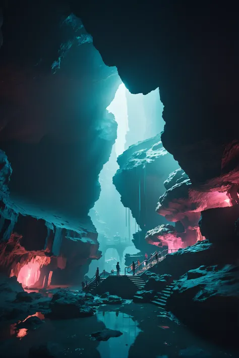 photograph, cinematic color grading, cyberpunk, scifi, Cave<lora:EnvyBetterHiresFixXL01:0:hr=1>