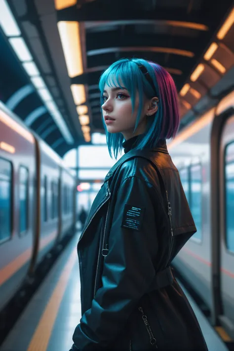 photograph, hyperrealism, cinematic color grading, cyberpunk, <lora:EnvySendNoodzXL01:-0.5>1girl, woman, beautiful, brightly lit interior, in a Romantic Goth train station<lora:EnvyBetterHiresFixXL01:0:hr=1>