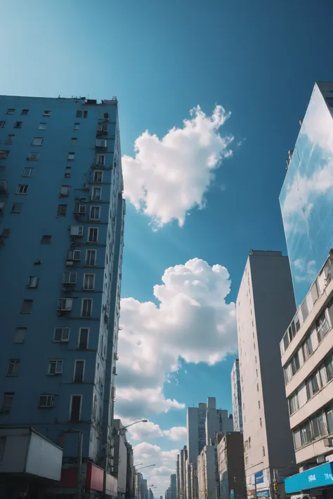 photograph, hyperrealism, cinematic color grading, noon, blue sky, clouds, scenery, Breakcore metropolis<lora:EnvyBetterHiresFixXL01:0:hr=1>