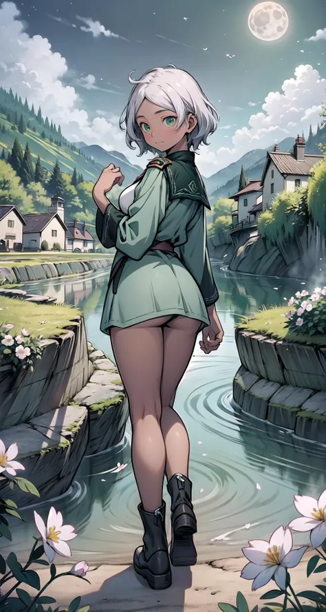 (masterpiece),(intricate details),1girl,mature female,pale skin,huge breasts:1.49,frightened _face,
BREAK
seceliadote, <lora:seceliatest:1>, secelia dote, dark skin, dark-skinned female, (green eyes:1.5), short hair, white hair, BREAK asticassia school uniform, green jacket, jacket, school uniform, shirt, shoulder boards, thighhighs, thighs, white shirt, white thighhighs|,
((reclining on the A quaint village nestles in a picturesque valley, its charming cottages adorned with colorful flowers, while a meandering river meekly flows through the heart of the idyllic setting.)),((full body)),from below:1.3,depth of field,looking at viewer
BREAK
moon,night,meteor,cinematic lighting,((cumulonimbus)), <lora:Watercolor_reg:0.55>,
<lora:mo:0.4>