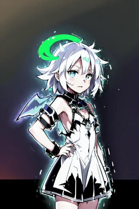 (succubus:1.2), (1 girl:1.2), solo, (short white hair:1.2) , (refreshing eyes:1.1) ,(crazy smile:0.8), (flat chest), (dress), (glitch digital glowing wings), (beautiful detailed eyes:1.0), (detailed face:1.0), (one hand on hip:1.2), psychedelic art, glitch art, abstract art, concept art, (point_color:1.4),(RGB Splitting:1.3),(god rays), (extremely detailed light), (science_fiction:1.2), (trippy:1.2),(colorful ink ), (floating colorful ink droplet ), (triangle shape:1.3), (Lilith of night:1.3), (data flow), (gradient_background:1.1),(glitch background),(pixel digital halo:1.2), (fluorescent graffiti :1.2),(neon light:1.2), (glowstick:1.2), (floating triangle glass fragments:1.2)<lora:SilvermoonMix02_2:1>,aura, <lora:ultrainstinct_v3_offset:1>