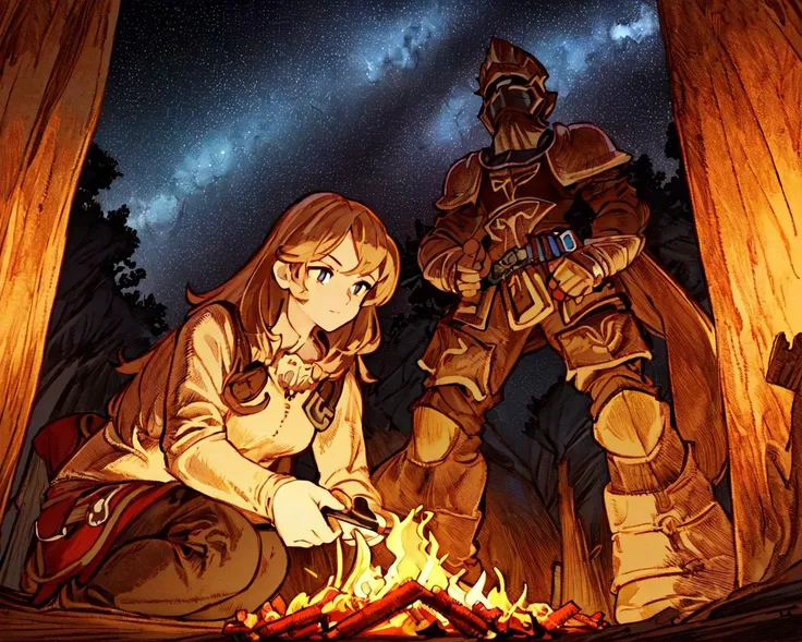 <lora:FFTJobs:0.8>  group of adventurers setting up a campfire under a stary night, 
(masterpiece),  best quality, highres, 4k, 8k, Detailed Illustration, intricate detail, cinematic lighting, amazing quality, 1girl, fit female, amazing shading, soft lighting, facing camera, perfect eyes