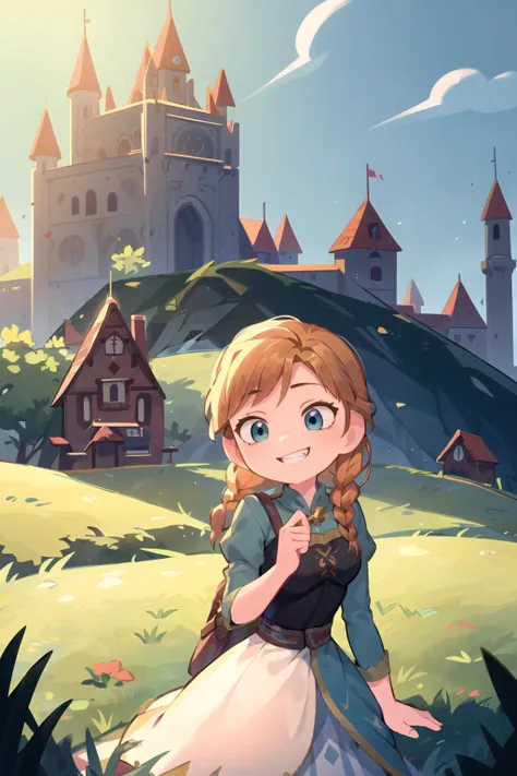 (best quality, masterpiece, absurdres),
girl anna of arendelle, grin, day light, braided hair, ((blue sky with clouds):0.7), castle on background, <lora:anna_of_arendelle_v21:1>, <lora:COOLKIDS_MERGE_V2.5:0.8>, (best quality, masterpiece),