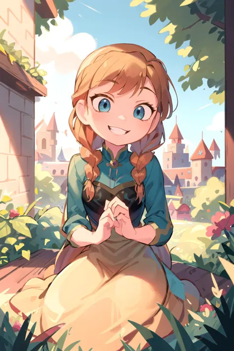 (best quality, masterpiece, absurdres),   
girl anna of arendelle, grin, day light, braided hair, ((blue sky with clouds):0.7), castle on background,   <lora:anna_of_arendelle_v21:1>,  <lora:COOLKIDS_MERGE_V2.5:0.8>, (best quality, masterpiece),