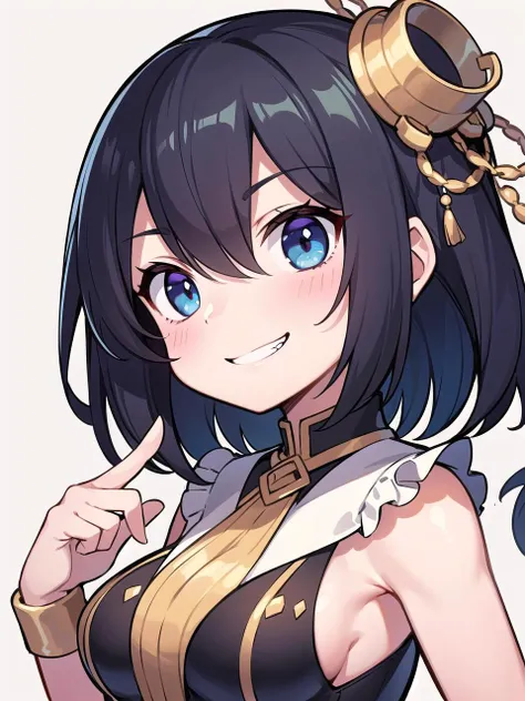 1girl, solo, big eyes, evil smile,