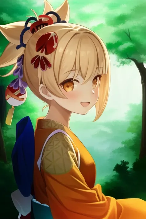 (1girl:1.15), solo, upper body,
Yoimiya \(genshin impact\), blonde hair, 1girl, solo, japanese clothes, hair ornament, orange kimono, kimono, Japanese scenery in the background, stunningly attractive, cinematic lighting, vivid colors, looking at viewer, (happy:0.9), friendly, playful
<lora:Yoimiya_hardpruned:1>
<lora:kurasuke530_v10:0.85>