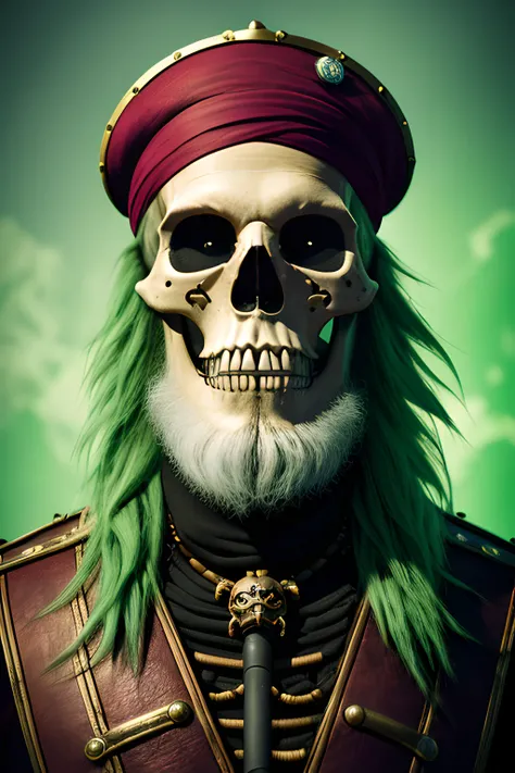 photo of a skeleton pirate captain with long beard and bright golden eyes, glaming green flaming hair, cinematic lighting, 70mm, sigma lens, (studio quality:1.1), (8k uhd:1.1), (ultra realistic:1.1), (photography:1.1), (photorealism:1.1), (realistic:1.1), (detailed:1.1), (massive scale:1.1), (max detail:1.1), (soft lighting:1.1), (studio lighting:1.1), (photoshop:1.1), (portrait:1.1)
